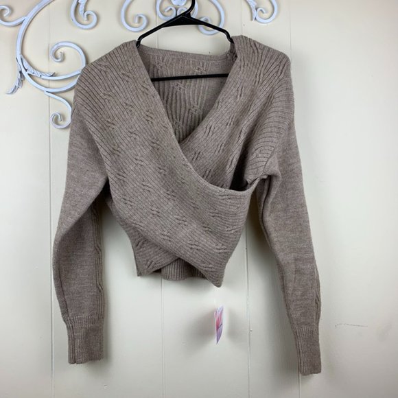 Chicwish Sweaters - Chicwihs Tan Cable Knit Criss Cross Pullover Sweater Size Small NWT